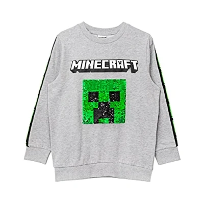 Image of Minecraft Boys Sweatshirt Kids Flip Sequin Green Creeper TNT Explosive Grey Jumper Hoodie Game Clothing Merchandise 13 14 Years