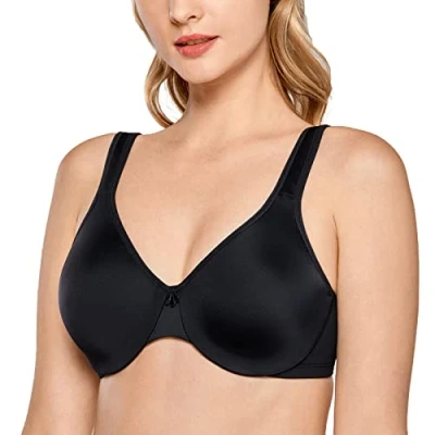 Image of Delimira Women&#039;s Minimiser Bra Plus Size Underwired Full Cup Non Padded Seamless Support T Shirt Black 34F