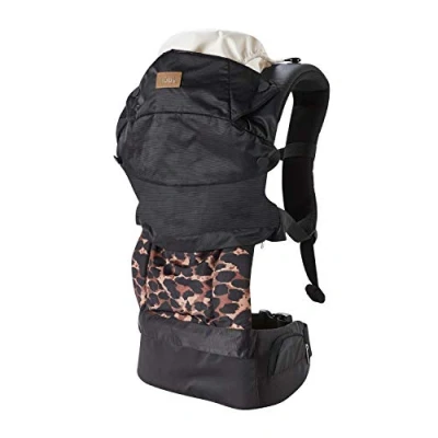 Image of Nuby, Baby Carrier Newborn to Toddler Hip Healthy Certified 3 in 1 Front and Back Facing Leopard Print, Black