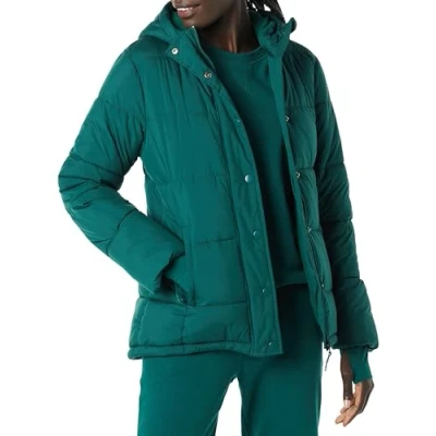 Image of Amazon Essentials Women&#039;s Heavyweight Long Sleeve Hooded Puffer Coat (Available in Plus Size), Dark Green, 4XL