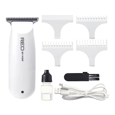 Image of Red by Kiss Hair Clipper, Mini Cordless Trimmer, Long Lasting Cutting Kit, USB C Rechargeable Haircut Beard Trimming Clippers for Men Women Kids, Portable Grooming Kit (White)