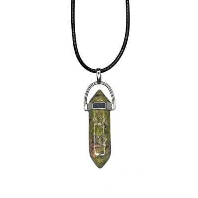 Image of VIE Double Point Pencil Pendant, Black String (Unakite)