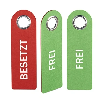 Image of Relaxdays Door Sign Occupied Set of 3 Toilet for Hanging on Both Sides, Bathroom &amp; Office, Felt Hanger, Red/Green