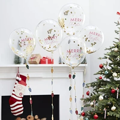 Image of Ginger Ray Merry Christmas Confetti Balloons with Light Bulb Balloon Tails Pack of 5