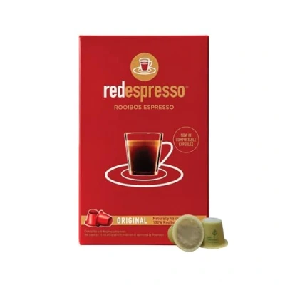 Image of Red Espresso Original Rooibos (Redbush) Tea (10 NEW Compostible Capsules) Nespresso Compatible Natural Vegan Gluten Free No Added Sugar