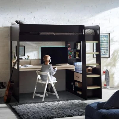 Image of Julian Bowen Blaze Gaming Highsleeper Bed Black and Pale Wood, Engineered, Single