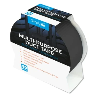 Image of Simply DTB5050 Duct Tape 50m Black Heavy Duty &amp; Super Stick Strong Adhesive Universal Cloth Gaffer