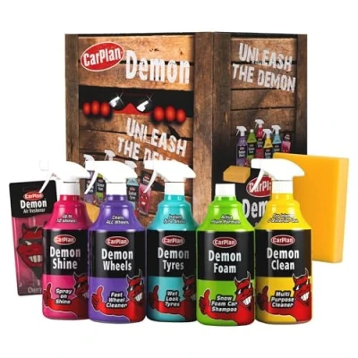 Image of CarPlan Demon 7pc Car Care Gift Pack Includes Shine, Wheels, Foam, Tyres &amp; More