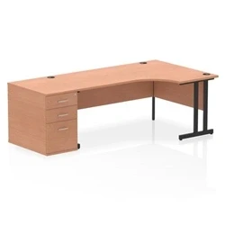 Image of Impulse 1800 RH Crescent Desk Beech/Black Cantilever 800 High Ped