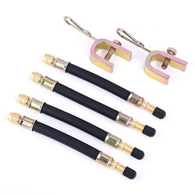 Image of 4Pcs 140mm Flexible Rubber Tire valve Stem Extension + 2pcs Clamps Extender Adaptor for Truck Bus RV Car Wheel Transit Adapter tool