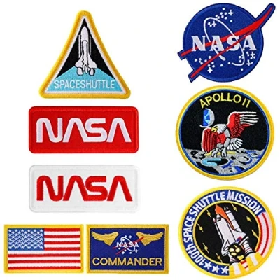 Image of 8Pcs Iron on Patches Us Flag NASA Logo 100th Space Shuttle Mission Military Embroidered for Clothing DIY Clothes Stickers Custom Badges