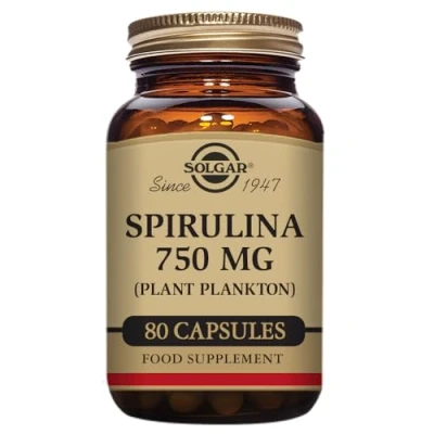 Image of Solgar 750 mg Spirulina Tablets Pack of 80 Natural Dietary Supplement High Concentration Nutrients Vegan, Gluten Free and Kosher