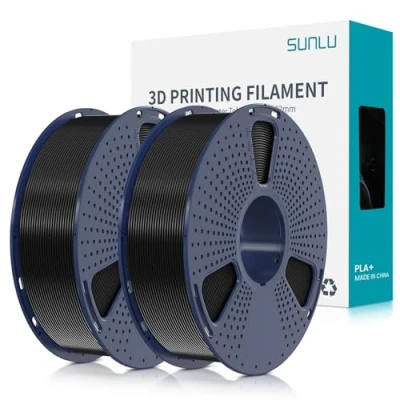 Image of SUNLU PLA Plus 3D Printer Filament, 1.75mm PLA+ Filament for FDM Printer, Neatly Wound Strong and Toughness, Dimensional Accuracy +/ 0.02 mm, 1KG 2 Spool(2.2 LBS), Black+Black