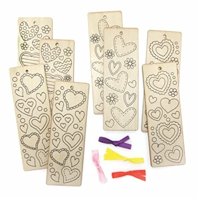 Image of Baker Ross AX689 Heart Bookmarks Pack of 8, Blank Templates for Children to Design and Decorate, Great Valentine’s Day Crafts