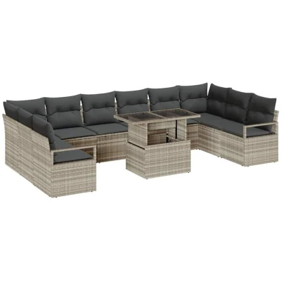 Image of vidaXL 11 Piece Garden Sofa Set with Cushions Light Grey Poly Rattan