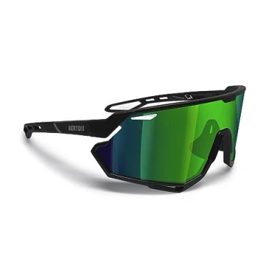 Image of BERTONI Sport Cycling MTB Running Sunglasses for Men Women in TR90 100% UV Block mod. ALPHA (Matt Black/Shiny Black Green Mirror Lens)