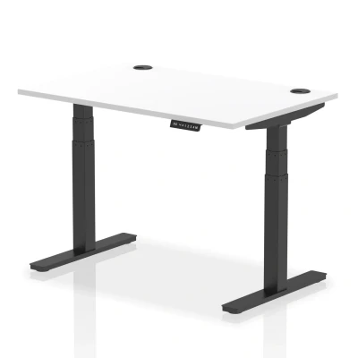 Image of Air 1200x800mm Height Adjustable Desk White Top Cable Ports Black Leg