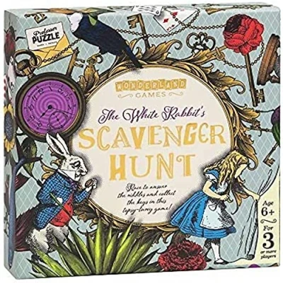 Image of Professor PUZZLE the White Rabbit&#039;s Scavenger Hunt Alice in Wonderland themed Treasure for whole family.