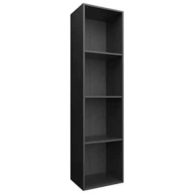 Image of vidaXL Black Book Cabinet/TV Cabinet with 4 Compartments Modern Freestanding Organiser for Living Room, Bedroom &amp; Office Engineered Wood