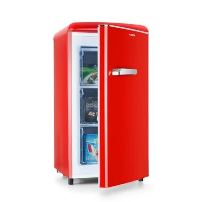 Image of Klarstein Laika Freezer 60 litres Total Volume, Built in Thermostat with 5 Levels, Temperature Range from 0 to 18 C, 3 Racks for Storage, Free Standing Installation, Retro Design, Red