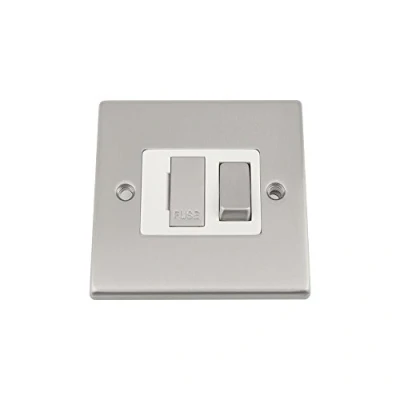 Image of Fused Switch Satin Matt Chrome Square White Insert Metal Rocker 13 Amp Switched Spur Unit