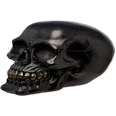 Image of Puckator Metallic Black Skull Decoration Home Ornaments Resin Accessories Living Room Human Skeleton Goth Gifts For Men