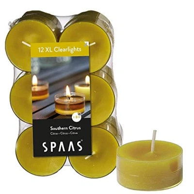 Image of Spaas 12 Maxi Scented Tealights in Transparent Clear Cup, ± 8 Hours, Southern Citrus