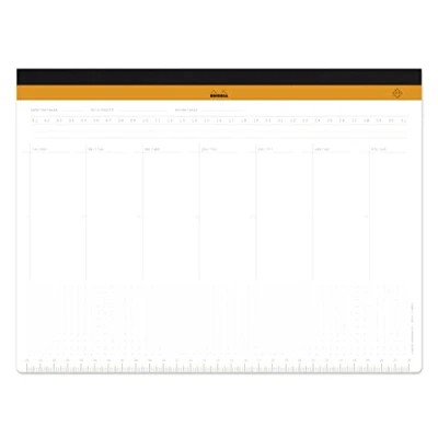 Image of RHODIA 194040C Clothed Weekly Desk Pad A4+ 29.7x22.2 cm 60 Detachable Microperforated Sheets 80g/mone Keyboard/Mouse Holder and Organization Tool Rhodiatime Collection