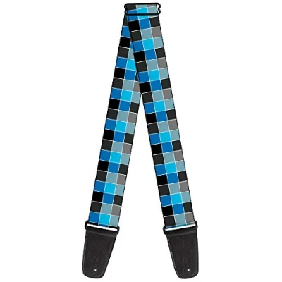 Image of Buckle Down Guitar Strap Checker Mosaic Blue 2 Inches Wide