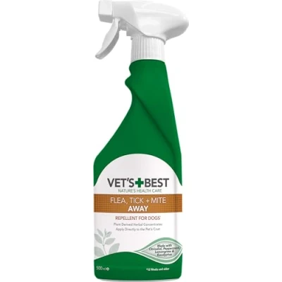 Image of Vet&#039;s Best Flea Tick and Mite Treatment Spray for Dogs Plant Based Formula, 500 ml (Pack of 1)