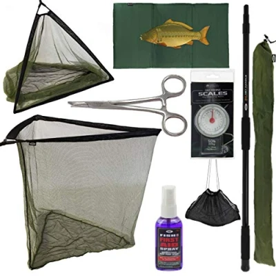 Image of 42&quot; CARP FISHING NET + PLASTIC V 2M+ MAT+ SCALES 5&quot; FORCEPS SLING FISH AID