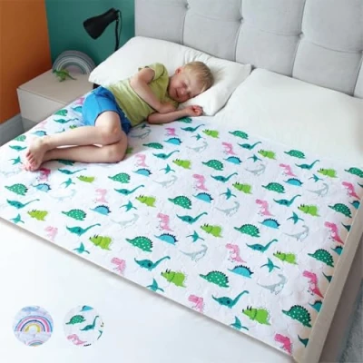 Image of Hygge Sheets® Potty Training Bed Pads 100% Waterproof Wetting Sheets for Double Beds Non Slip, Easy to Change at Night Includes Free Children&#039;s E Book UK Brand Dinosaur