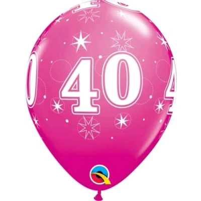 Image of Toyland® Pack of 6 28cm (11&quot;) Pink 40th Latex Balloons With Stars Birthday Party Decorations