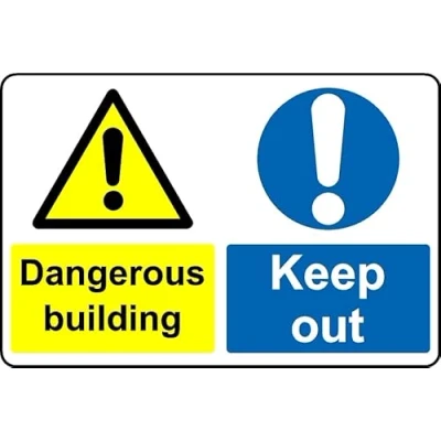 Image of Dangerous Building Keep Out Safety Sign 1mm Plastic (200mm x 150mm)