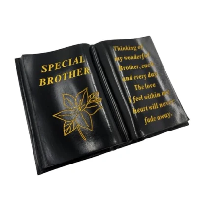 Image of Angraves Special Brother Gold Lily Flower Graveside Black Book Memorial Ornament Plaque