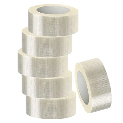 Image of Edenpack 6 Rolls Extra Strong Crossweave Reinforced Tape 50MM x 50M Bi Directional Filament Strapping Fiberglass Tear Resistant Heavy Duty Tape, Clear