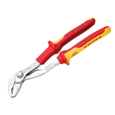 Image of Knipex Cobra® VDE High Tech Water Pump Pliers, insulated chrome plated, with multi component grips, tested 250 mm (self service card/blister) 87 26 SB