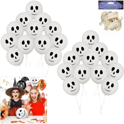 Image of 30Pk Halloween Ballons, Pumpkin Ghost Skull Balloons Party Celebrations, Trick Or Treat Scary Decorations, Indoor Outdoor Supplies 21cm