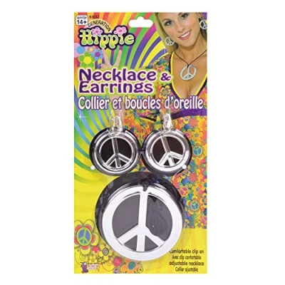 Image of Bristol Novelty BA256 Peace Sign Necklace and Earrings, Womens, Silver, One Size