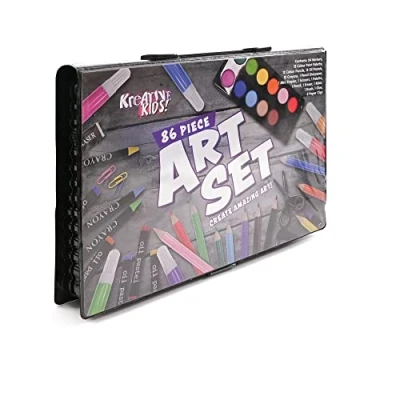 Image of Kreative Kids 86 Piece Craft and Art Set Colouring Kit with Crayons Watercolour Paint