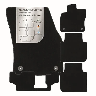 Image of MAT10 Silver Line: VW Tiguan II Allspace 7 seater from year of manufacture 2017 03 / Seat Tarraco 2018 09 Car Floor Mats Velour Premium Quality 5 Piece Black Fit