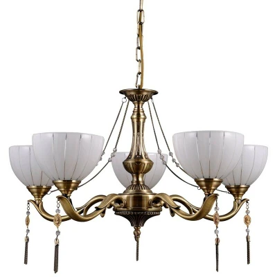 Image of Italux Lighting Stylized Chandeliers Golden 5 Light with Milky, Glass Shade, E27