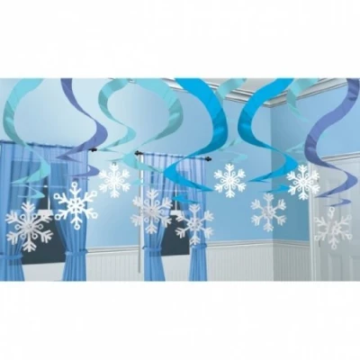 Image of Toyland® Hanging Snowflake Swirls Christmas Decorations (Blue &amp; White, Pack of 6)