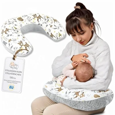 Image of Totsy Baby small Nursing pillow plush 130 cm Compact Breastfeeding Cushion maternity for travel Slumber Deer Gray