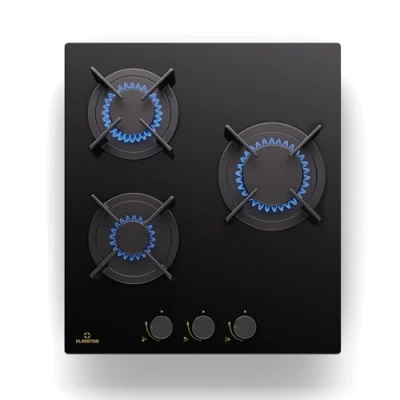 Image of Klarstein Gas Cooker, 3 Burners Hob, 5200W Built In Three Ring Electric Campervan Cooktops Cookers, Stainless Steel Glass Top Wok Burner, Kitchen Stoves LPG Cooker Unit