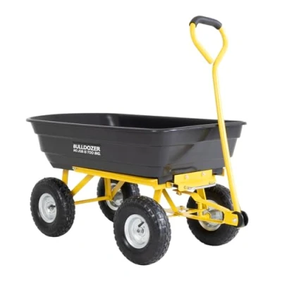 Image of Bulldozer 200kg Load Capacity Garden Dump Trolley Cart Heavy Duty, Polyethylene Tub, 75 Litre Loading Capacity, Pneumatic Tyres, Easy Tip Tray, Soft Grip Handles, Independent Axels (95x52cm)