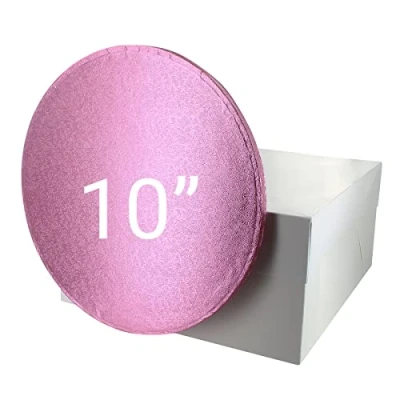 Image of Culpitt 10&quot; Pink Cake Board &amp; White Box Combo, Round Drum With Matching Container, 0.5&#039;&#039; (13mm) Thick, Square Transport, 10 Inch, Single Pack