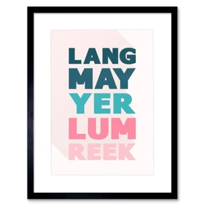 Image of Wee Blue Coo Scottish Phrase Lang Lum Reek Hogmanay Toast Scotland Framed Art Print