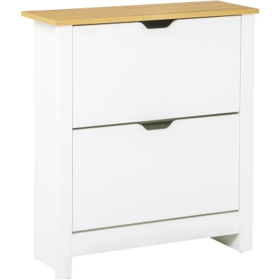 Image of HOMCOM Narrow Shoe Cabinet, Space Saving Storage Cabinet with 2 Flip Drawers and Adjustable Shelves for 12 Pairs of Shoes Hallways Living Room, White