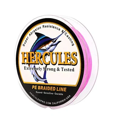 Image of Hercules Super Cast 100M 109 Yards Braided Fishing Line 100 LB Test for Saltwater Freshwater PE Braid Fish lines Superline 8 Strands Pink, 100LB (45.4KG), 0.55MM
